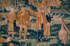 Flamandzki gobelin. Gra w gęsi. Atelier Oudenaarde. 341x395cm. Inw (83058)-7 / 0008. XVII wiek. autorstwa Flemish School