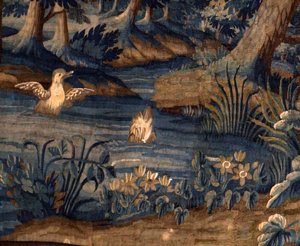 Flamandzki gobelin. wytrzymać. Koniec XVII-początek XVIII wieku. Własność kościoła Sint-Walburgakerk Oudenaarde (Dekenij van de Sint-Walburga). Szczegół. autorstwa Flemish School