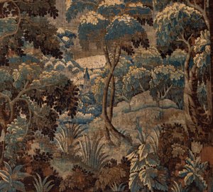 Flamandzki gobelin. wytrzymać. Koniec XVII-początek XVIII wieku. Własność kościoła Sint-Walburgakerk Oudenaarde (Dekenij van de Sint-Walburga). autorstwa Flemish School