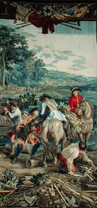Zbieranie drewna, z cyklu "Nauka wojskowa", Warsztat Judocusa de Vos, c.1715-24 (gobelin) autorstwa Flemish School