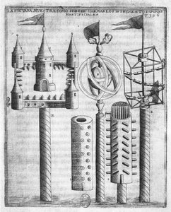 Jak ustawić fajerwerki, ilustracja z Tratado de Artilleria autorstwa Diego Ufano, Bruksela, 1613 autorstwa Flemish School