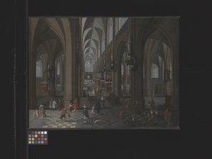 Wnętrze katedry w Antwerpii (olej na płótnie) autorstwa Flemish School