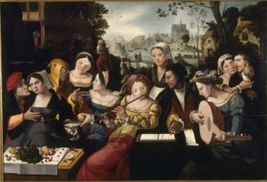 Syn marnotrawny wśród kurtyzan, ok. 1530 (olej na drewnie) autorstwa Flemish School