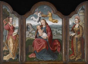 Madonna z Dzieciątkiem, św. Barbara i św. Katarzyna, ok. 1520 r. (olej na desce) autorstwa Flemish School