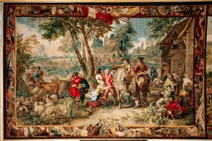 Pałac (Schlossanlage Schleißheim). Flamandzki gobelin. Atelier w Brukseli Judocus De Vos. Projekt Lamberta De Hondta. Plądrowanie (plądrowanie). 400x595cm. Wełna i jedwab. Około 1715-1724. autorstwa Flemish School