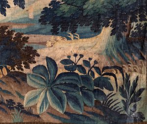 Kościół parafialny (kościół św. Walburgi). Gobelin flamandzki „Verdure”. Oudenaarde. Koniec XVII-początek XVIII wieku. Własność kościoła Sint-Walburgakerk Oudenaarde.