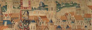 Muzeum Parafialne Gobelinów (Muzeum Parafialne Gobelinów Pastrana). Flamandzki gobelin. Conquest of Tanger (Zdobywanie Tangeru, De inname van Tanger). Seria Podboje króla Portugalii Alfonsa I. Turniej. Wełna i jedwab autorstwa Flemish School