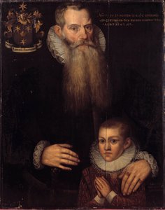 Portret Karola de Conde (1535-1602) i jego syna Jana w 1592 r. Obraz szkoły flamandzkiej z XVII wieku. Wymiary 0,81 x 0,64 m. Wersal, Musee des Chateaux de Versailles et Trianon autorstwa Flemish School