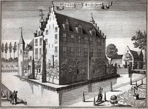 Zamek Rijsenburg. (rytownictwo autorstwa Flemish School