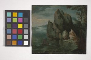 Pejzaż morski z wysokim urwiskiem (olej na miedzi) autorstwa Flemish School
