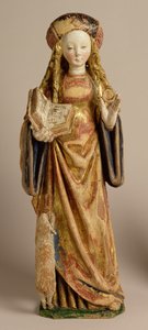 Św. Agnieszka, Szkoła w Mechelen, ok. 1500 (dąb polichromowany i złocony) autorstwa Flemish School
