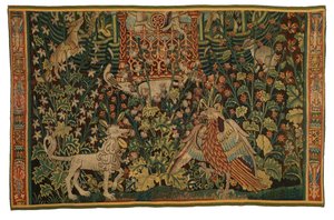 Gobelin, fragment Park au Cerfs, wykonany ok. 1500-25 r. (wełna) autorstwa Flemish School