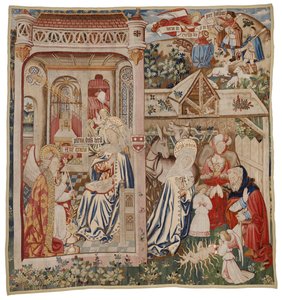 Gobelin przedstawiający Zwiastowanie i Boże Narodzenie, Tournai (wełna) autorstwa Flemish School