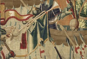Gobelin przedstawiający podboje króla Portugalii Alfonsa V (Conquistas de Alfonso V de Portugal), Tournai. Szczegół. (Wełna i jedwab) autorstwa Flemish School