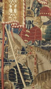 Gobelin przedstawiający podboje króla Portugalii Alfonsa V (Conquistas de Alfonso V de Portugal), Tournai. Szczegół. (Wełna i jedwab) autorstwa Flemish School