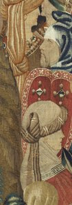 Gobelin przedstawiający podboje króla Portugalii Alfonsa V (Conquistas de Alfonso V de Portugal), Tournai. Szczegół. (Wełna i jedwab) autorstwa Flemish School