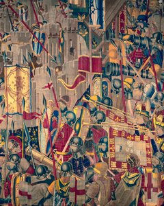 Gobelin przedstawiający podboje króla Portugalii Alfonsa V (Conquistas de Alfonso V de Portugal), Tournai. Szczegół. (Wełna i jedwab) autorstwa Flemish School
