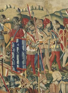 Gobelin przedstawiający podboje króla Portugalii Alfonsa V (Conquistas de Alfonso V de Portugal), Tournai. Szczegół. (Wełna i jedwab) autorstwa Flemish School