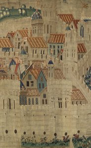Gobelin przedstawiający podboje króla Portugalii Alfonsa V (Conquistas de Alfonso V de Portugal), Tournai. Szczegół. (Wełna i jedwab) autorstwa Flemish School