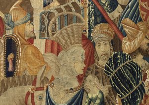 Gobelin przedstawiający podboje króla Portugalii Alfonsa V (Conquistas de Alfonso V de Portugal), Tournai. Szczegół. (Wełna i jedwab) autorstwa Flemish School