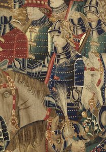 Gobelin przedstawiający podboje króla Portugalii Alfonsa V (Conquistas de Alfonso V de Portugal), Tournai. Szczegół. (Wełna i jedwab) autorstwa Flemish School