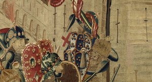 Gobelin przedstawiający podboje króla Portugalii Alfonsa V (Conquistas de Alfonso V de Portugal), Tournai. Szczegół. (Wełna i jedwab) autorstwa Flemish School