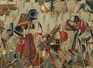 Gobelin przedstawiający podboje króla Portugalii Alfonsa V (Conquistas de Alfonso V de Portugal), Tournai. Szczegół. (Wełna i jedwab) autorstwa Flemish School