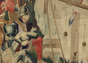 Gobelin przedstawiający podboje króla Portugalii Alfonsa V (Conquistas de Alfonso V de Portugal), Tournai. Szczegół. (Wełna i jedwab) autorstwa Flemish School