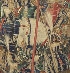 Gobelin przedstawiający podboje króla Portugalii Alfonsa V (Conquistas de Alfonso V de Portugal), Tournai. Szczegół. (Wełna i jedwab) autorstwa Flemish School