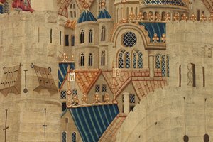 Gobelin przedstawiający podboje króla Portugalii Alfonsa V (Conquistas de Alfonso V de Portugal), Tournai. Szczegół. (Wełna i jedwab) autorstwa Flemish School