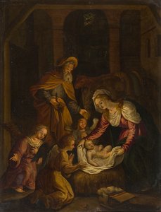Narodzenia, ok. 1601-99 (olej na płótnie) autorstwa Flemish School
