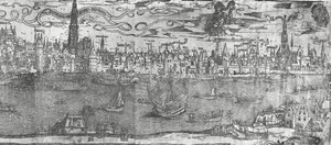 Widok na port w Antwerpii, detal prawej części, 1515-50 autorstwa Flemish School