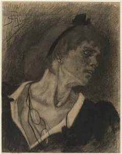 Popiersie kobiety z lornetą na sznurku wokół szyi autorstwa Félicien Rops