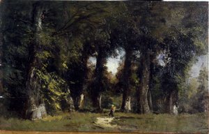 Skraj lasu (z przodu), animowany krajobraz (z tyłu), między 1850 a 1860 (olej na drewnie) autorstwa Félix Ziem