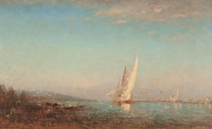 Martigues, biały żagiel, między 1890 a 1895 (olej na drewnie) autorstwa Félix Ziem