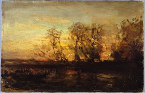 Zachód słońca, między 1850 a 1860 (olej na tekturze na drewnie) autorstwa Félix Ziem