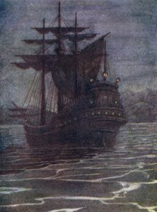 Statek piracki, dom starego Hooka (kolorowa litografia)