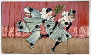 Pierrot biegnący za Colombine - dess. przez Florence Hardy, deb. XX wiek