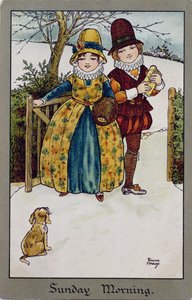 Sunday Morning, wiktoriańska karta (litografia kolorowa)