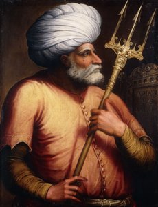 Portret Khair el-Din Barbarossa, do połowy długości, trzymający trójząb, ok.1580