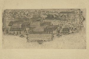 Bitwa pod Leffingedijk między wojskami stanowymi Ernsta Kazimierza z Nassau i Hiszpanami Albrechta Austrii, 1600 r. autorstwa Floris Balthasarsz. van Berckenrode