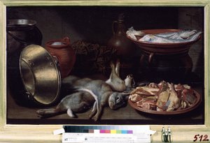 Martwa natura z zające. Obraz Florisa van Schootena (ok. 1590-po 1655). olej na płótnie