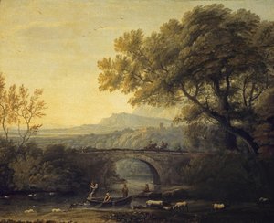 Francuski:  Paysage avec un pont Krajobraz z mostem autorstwa Follower of Claude Lorrain
