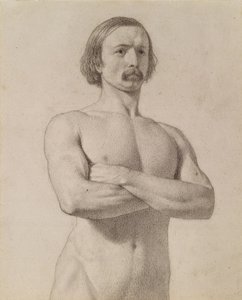 Akademickie studium aktu, do połowy długości ze złożonymi wąsami i ramionami, 1849