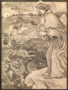 Chrystus widzi uczniów pracujących przy wiosło autorstwa Ford Madox Brown
