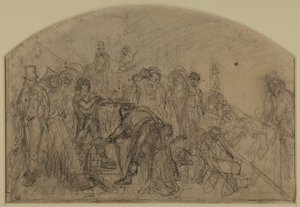 Pierwszy wstępny szkic do „pracy” (szkic kompozycyjny figur) autorstwa Ford Madox Brown