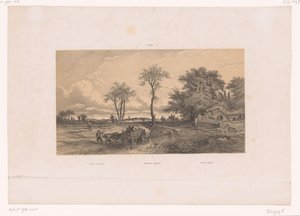Wózek z wołami w węgierskim krajobrazie Krajobraz na Węgrzech / Ungarische Landschaft / Paisage Húngaro (tytuł na obiekcie) Postacie w krajobrazie (tytuł serii)