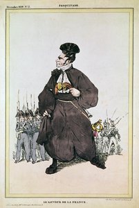 Karykatura barona Pasquiera jako Zbawiciela Francji, 1830 autorstwa Fortune Delarue