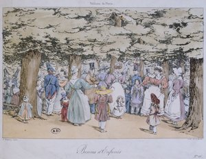 Dzieci i nianie w parku, z serii Tableau de Paris, sztych. C. Motte, 1827 autorstwa Fortune Delarue