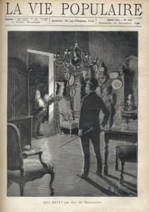 Mężczyzna zaskakuje intruza w domu w środku nocy. Ilustracja F. Meaulle według B. Borione dla „” Kto wie? „” Guy de Maupassant (1850-1893). Rycina z 1890 roku w „La vie populaire”. Prywatna kolekcja autorstwa Fortune Louis Meaulle